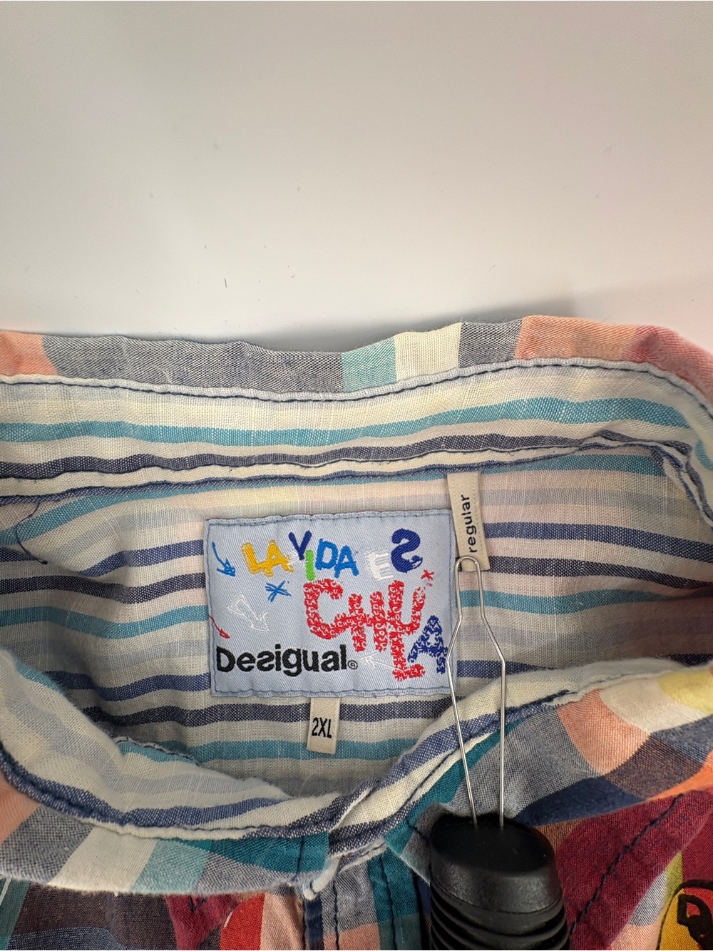 Desigual Men’s 2XL Plaid Graphic Button Up Shirt Long Sleeve Embroidered Artsy - Picture 3 of 10